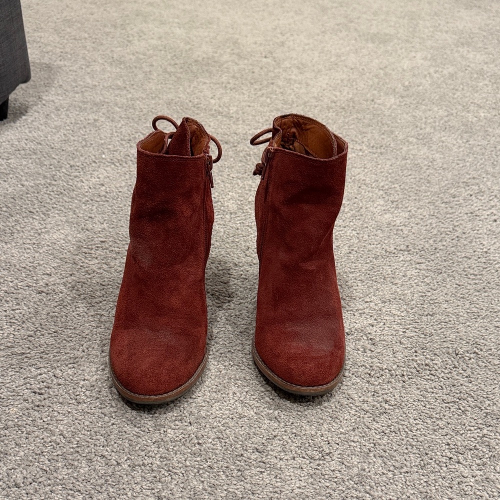 Lucky Brand Maroon Suede Ankle Booties